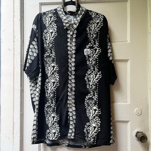Duke Kahanamoku Hawaiian Shirt LG Black Floral Casual Summer Surf Funky Beach